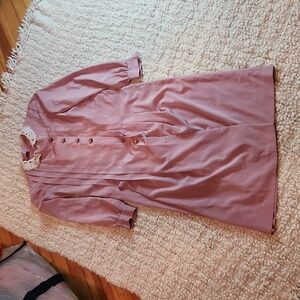 Vintage dusty rose shirt dress with attached lace collar Size M